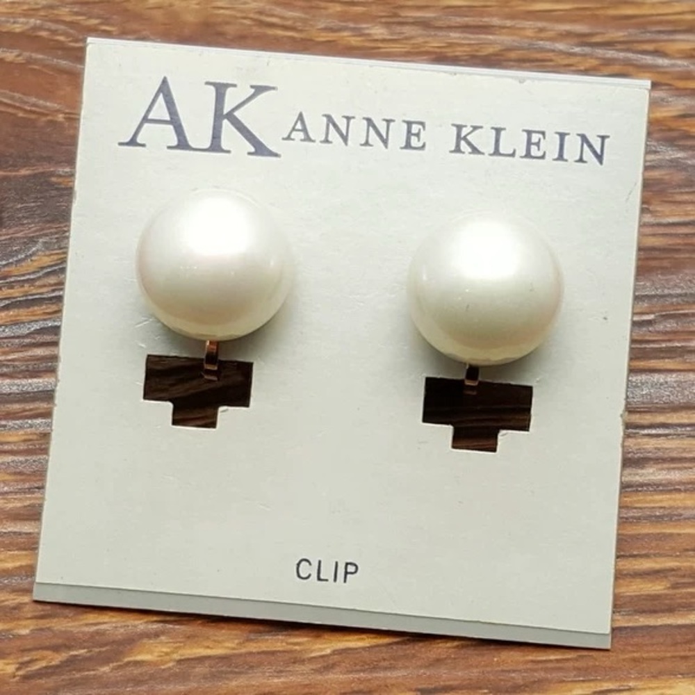 Anne Klein White Pearl-Like Clip-On Earrings